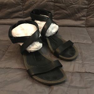 Teva Black Cabrillo Strap Wedge 2 Leather Sandals